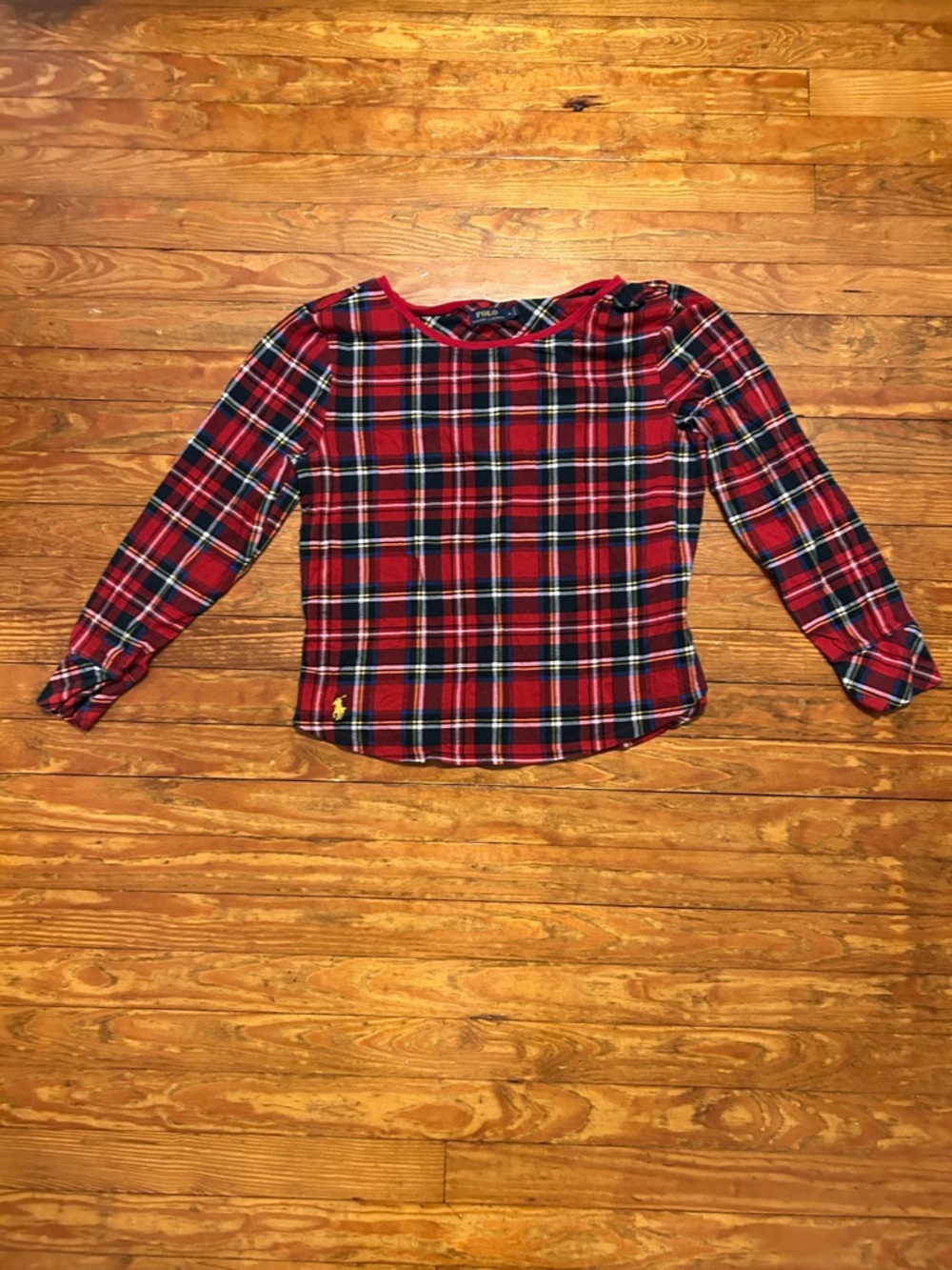 Ralph Lauren Red Navy Plaid Long-Sleeve Pajama Top
